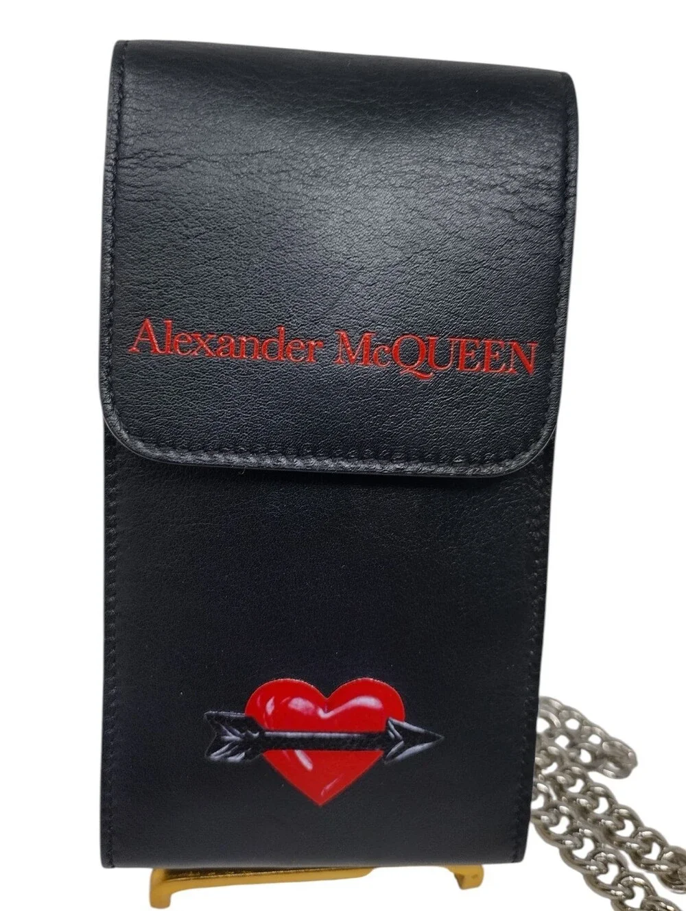 Alexander McQUEEN Valentines Capsule Collection Black Leather Heart Phone Pouch